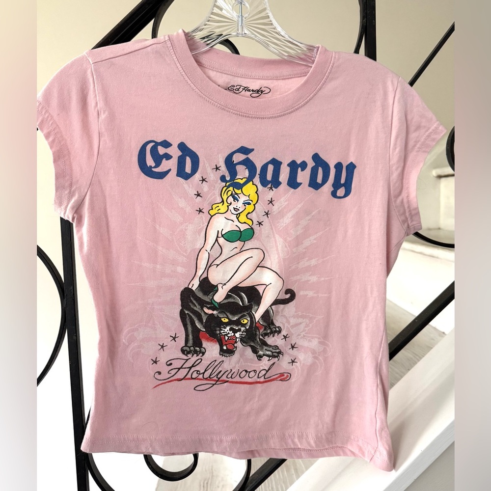 Ed Hardy Light Pink Logo Graphic Tee